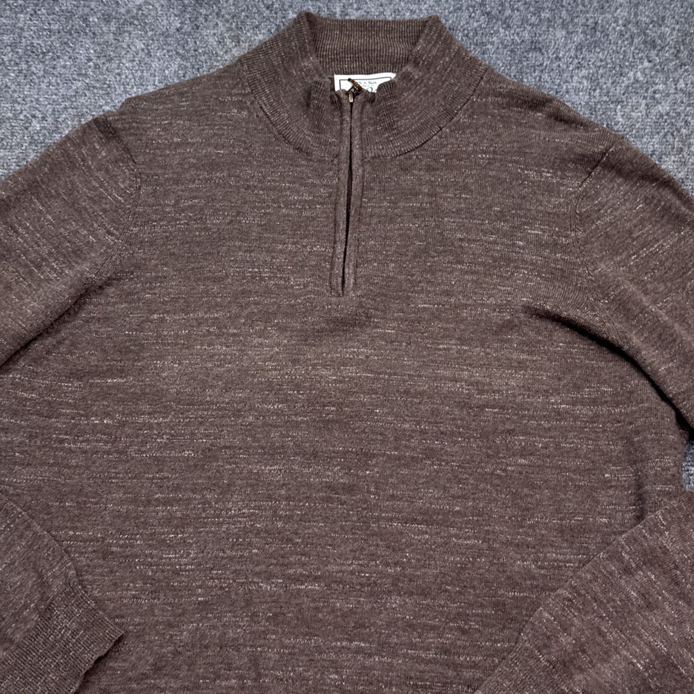 Jos A Bank 1/4 Zip Pullover Knit Sweater Mens Size XL Coffee Brown Mock Neck - Picture 6 of 12